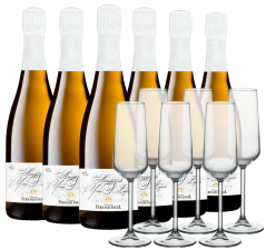 Amour de Yves-Lojén S Brut (6 flessen)  + champagne flûtes (6 glazen)