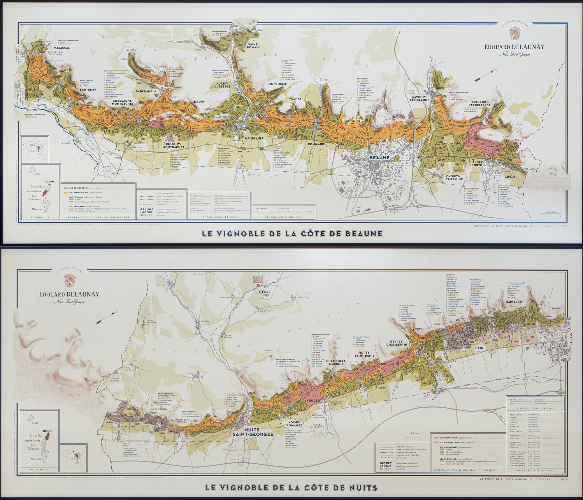 Wijnmappen Bourgogne de La Côte de Beaune en de La Côte de Nuits E. Delaunay (set van 2)